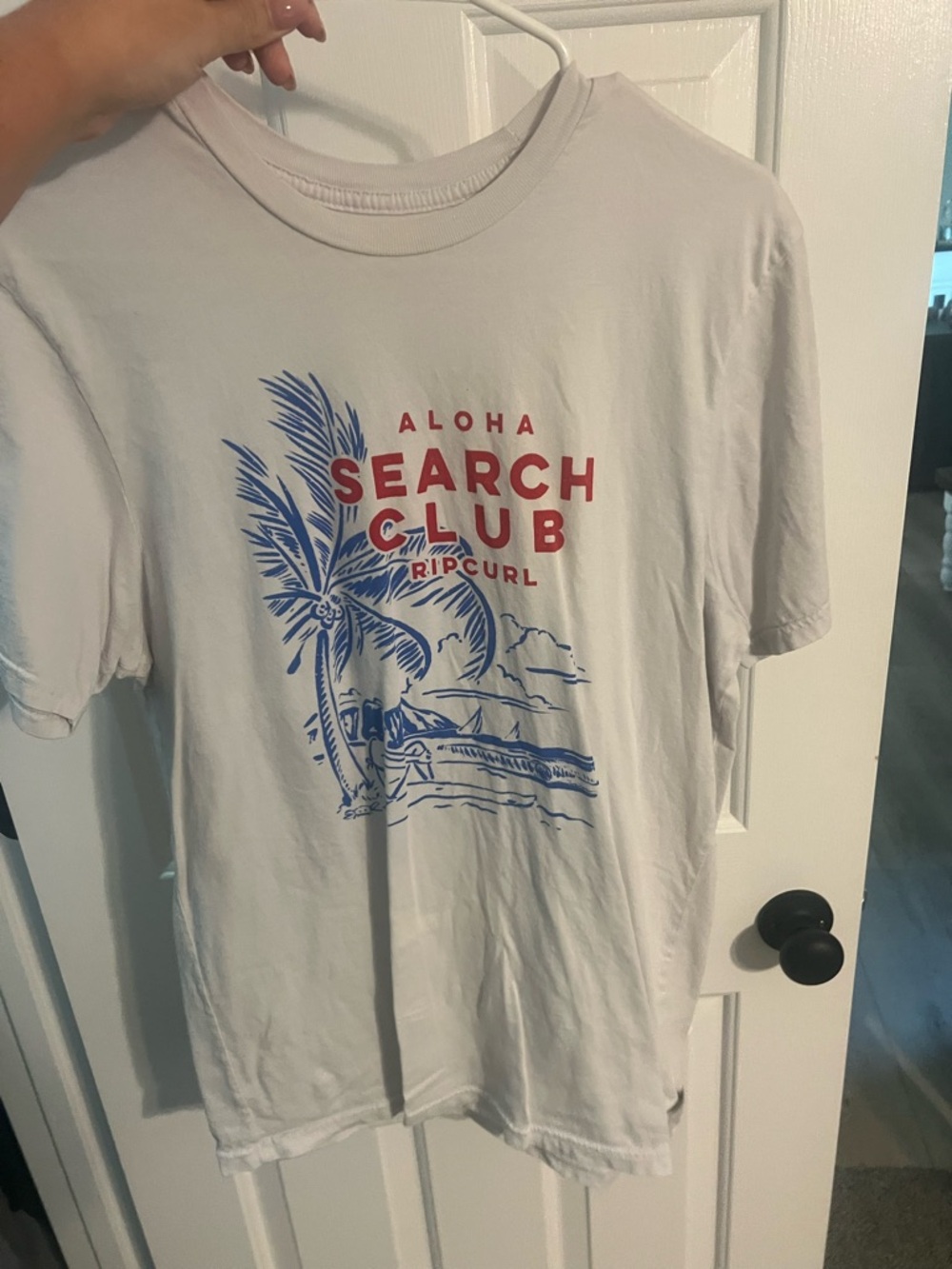 Rip Curl White Tee with Blue Palm Graphic and Red Logo - Picture 1 of 1